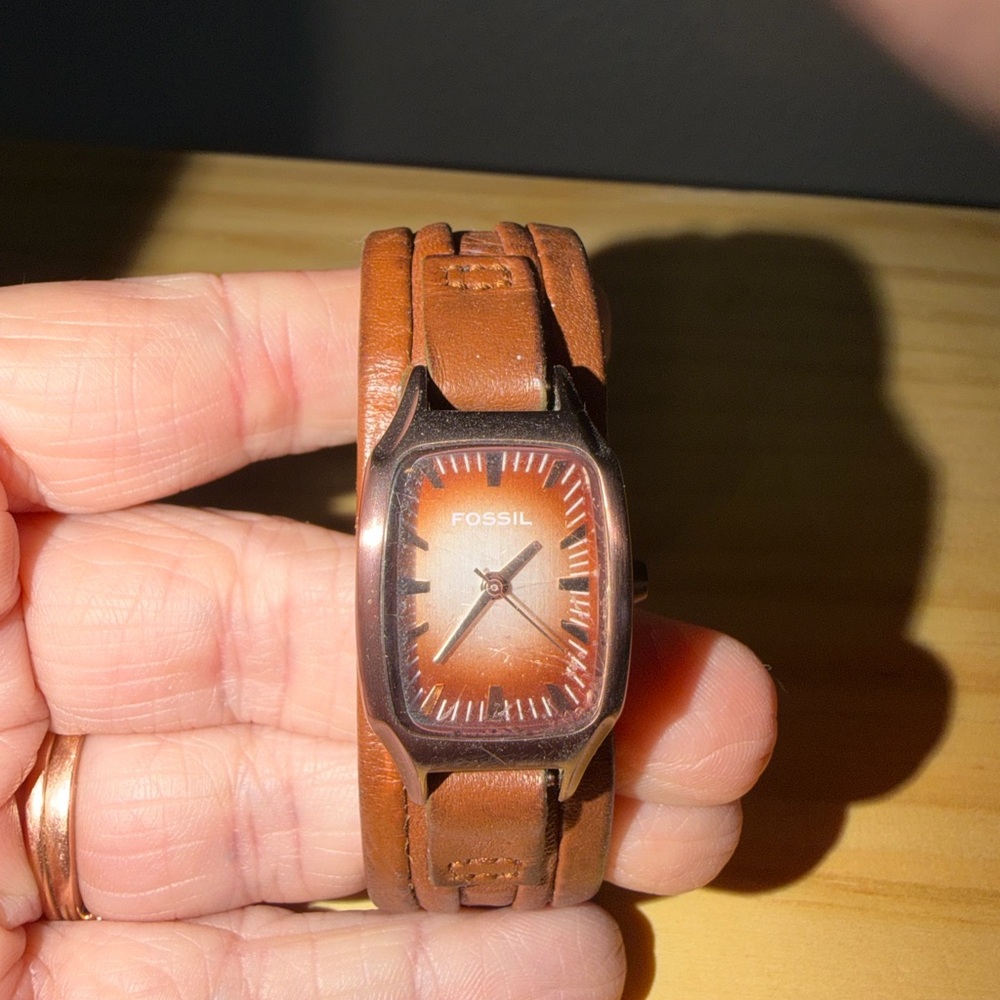 Fossil Copper Dial with Brown Leather Strap Watch